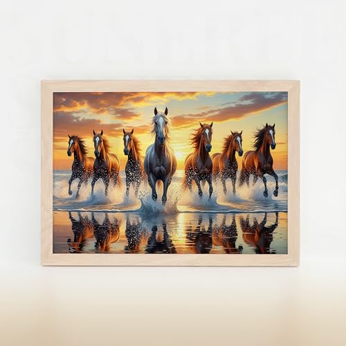 Image of Suneree 7 Horse Vastu Wall Painting (Landscape Collection) (Natural, Design 06, 10x13 Inch)