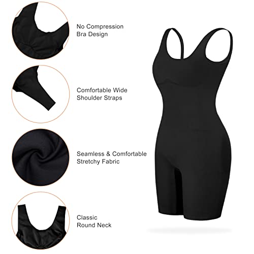 Popilush Full Shapewear Bodysuit For Women Jumpsuits Scoop Neck Sleeveless Tummy Control Seamless Tank Tops Black M/L #TOP2