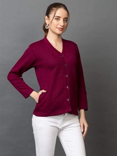 Image of Wear lusso Women Woolen V Neck Casual Wear Stylish Cardigan Sweaters for Winter with Side Pocket | Cozy and Warm Winter Sweater for Girls /Ladies