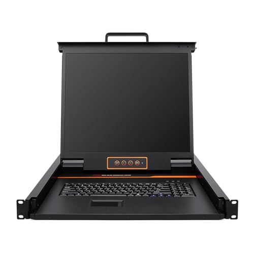 Image of 1U KVM 19 inch Rack Mount Monitor Keyboard, Single DVI /VGA Input with Cables