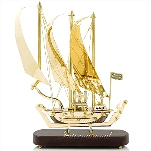 Sea Caravel Ship Old Model Solid Brass Handcrafted Replica | Detailed Authentic Design With Brass Polished Finish | Sailing Boat Decorative Display Showpiece | Pirate's Nautical Home Decor (Small) #TOP5