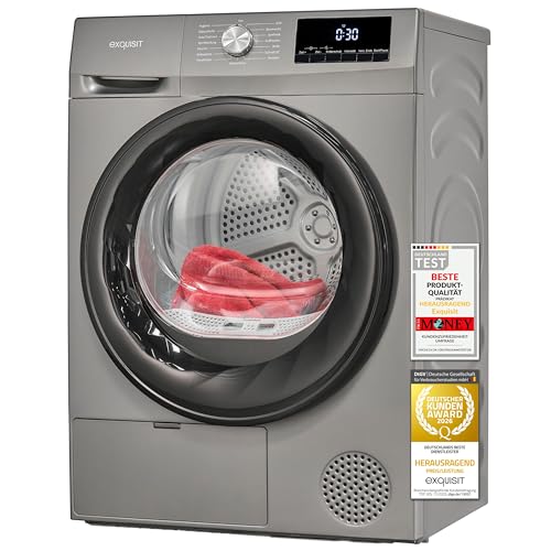 Exquisit Wärmepumpentrockner 7 kg | 15 Programme | Restlaufzeitanzeige | Knitterschutz | Startzeitvorwahl 4-24 Std. | herausnehmbarer Flusenfilter | TWP5703-010E titanium grau | Titanium Grau