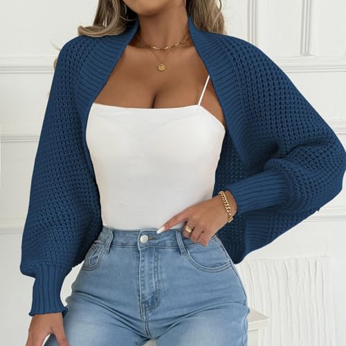 Womens Shrugs Cardigan Chunky Long Sleeve Cropped Bolero Cardigans Sweater Open Front Cable Knitted Travel Outfits2