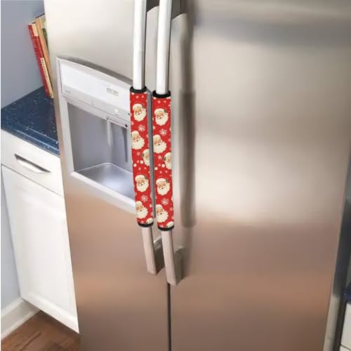 Image of Refrigerator Door Handle Covers Set of 6 Kitchen Electrical Appliance Decor Handles Keep Clean Anti-Slip Fridge Accessories for Christmas Home Decor, Santa Claus Snowflake Red