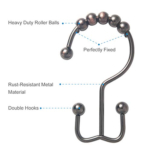 Amazer Shower Curtain Rings, Rust-Resistant Metal Double Shower Hooks For Curtain Rolling Shower Curtain Hooks Rings Shower Rings For Bathroom Shower Curtain Rod , Bronze, Set Of 12 Rings #TOP2