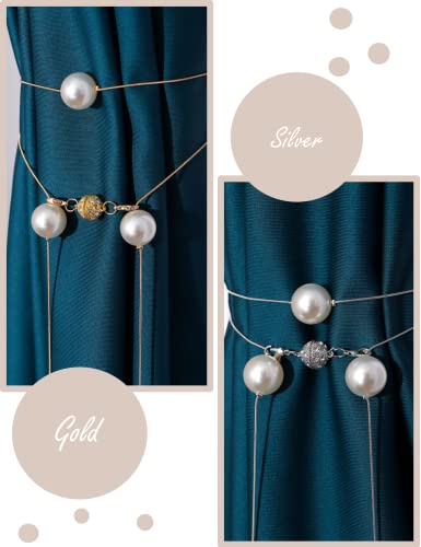 Sunvfafa 2 Pack Pearl Magnetic Curtain Tiebacks For Drapes, Elegant Tie Backs For Curtains Home Decorative, Adjustable Modern Bling Bead Drapery Holdbacks For Blackout Sheer Window Treatment (Silver) #TOP3