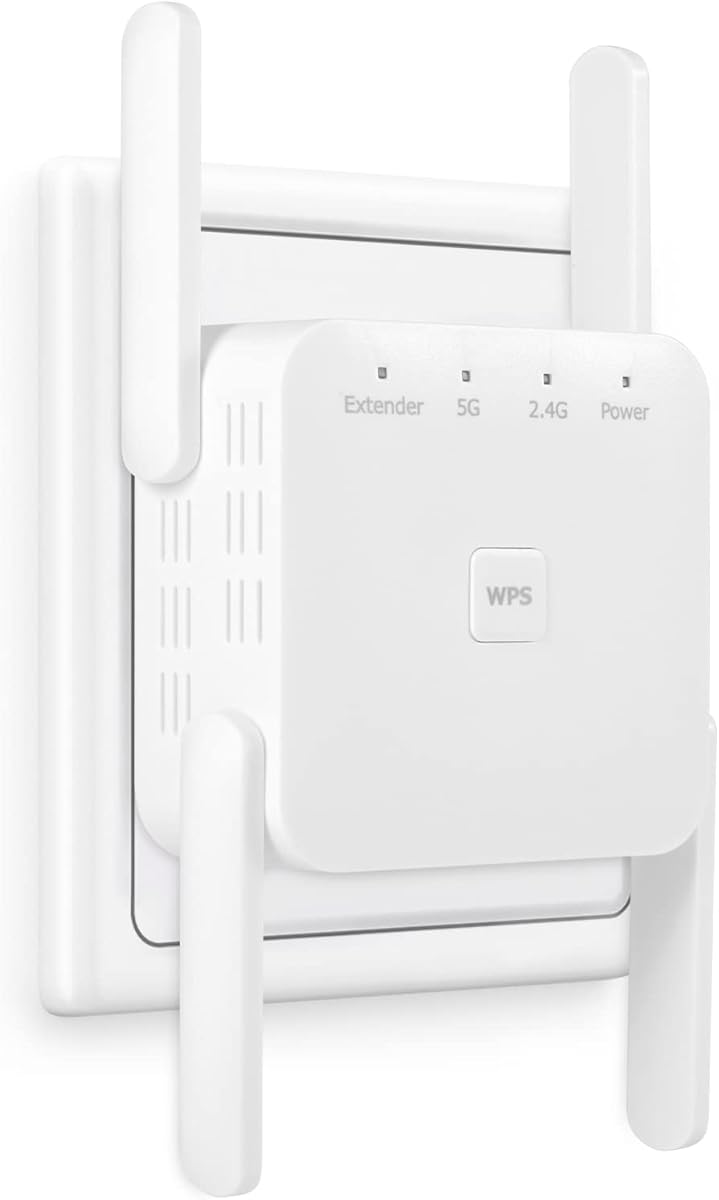 WLAN Verstärker, 1200Mbit/s WLAN Repeater, 5G & 2.4G Dualband Ultraxtender WiFi Verstärker mit LAN anschluss, WPS, Kompatibel mit 99% Standard-WiFi Routern, Deckt bis zu 9200Sq.ft und 35 Geräte