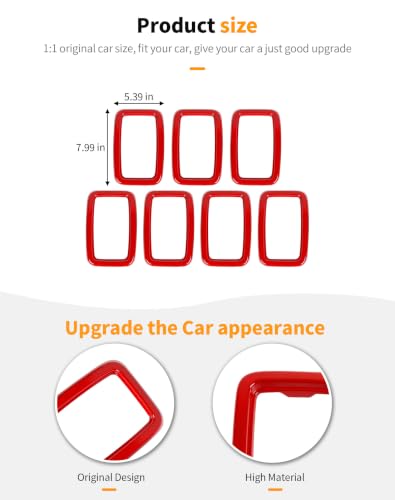 Image of Hoolcar Front Grill Rings Grille Mesh Inserts Cover Trim Kit for 2017-2020 Jeep Grand Cherokee Exterior Accessories, Red(7Pcs)
