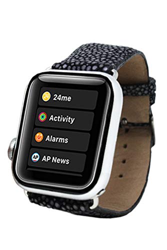 [Qlione] apple watch 用 バンド ベルト コンパチブル エイ革 ガルーシャ スティングレイ ポリッシュ加工 42mm / 44mm (Black Blue)