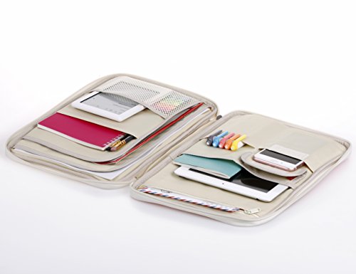 Lazyaunti Zipper Portfolio Organizer A4 Note Pouch-Waterproof Document Bags/Zipper Binder/Paper Case for 12.5" Mac,Tablet,Pens,washi Tape,Journals,Sketch Books(Grey Blue Leaf)