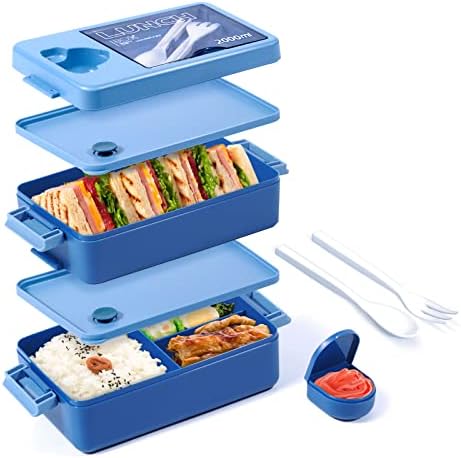 GYOSUGANG Bento Box Adult Lunch Box, Lunch Box for Men Women, Lunch Containers with Utensil Set and Condiment Box, Leak Resistant Bento Box for Work, Dining Out, Picnic
