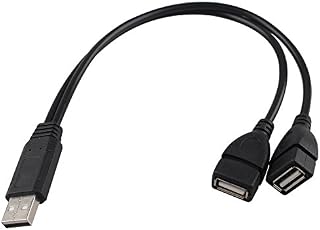 Futheda USB 2.0 Type 1 to 2 Y Splitter Hub Adapter Cable 1 Male to 2 Female USB 2.0 Jack Sync Power Charging Cable Extension Cord 30CM/ 1ft