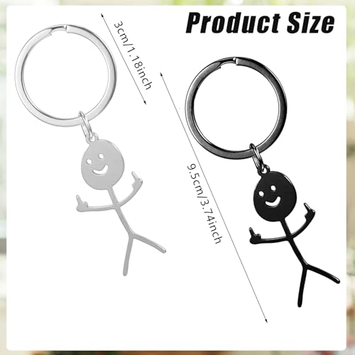 2 Pcs Middle Finger Gifts Funny Keyring Funny Gifts for Women Men, Cool Keyring Fun Stainless Steel Doodle Key Chains Long Distance Friendship Gift for Prank Joke Couples Friends Christmas - Image 6