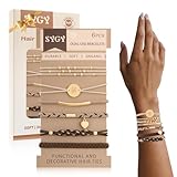 6 PCS Hair Bracelets for Women, Letter Boho Hair Ties for Thick & Thin Hair, Gold Initial Bracelet Sets, Dual-Use Stretch Bracelets, Braided Hair Ties for Ponytail Holders(M)