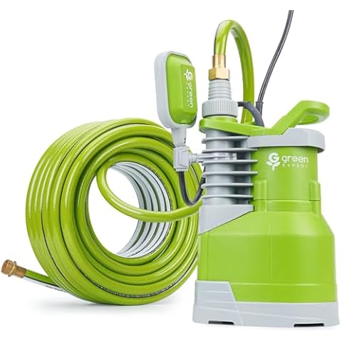 Water Draining Kit by Green Expert, Easy-to-use Sump Pump with 50FT PVC Garden Hose High Performance, Quickly Removes Water from Flooded House Backyard Pools Pond Hot Tub Spas Cover