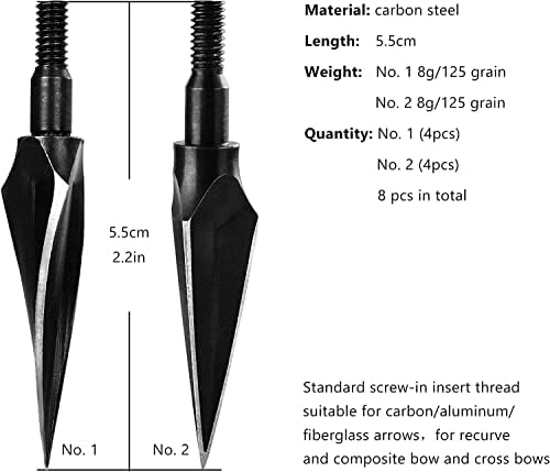 The7boX 16Pcs Metal Archery Arrowheads Traditional Arrow Broadheads Tips Hunting Points 125 Grain Black Arrow Head Crossbow Compound Bow Shooting ArcheryBroadheads