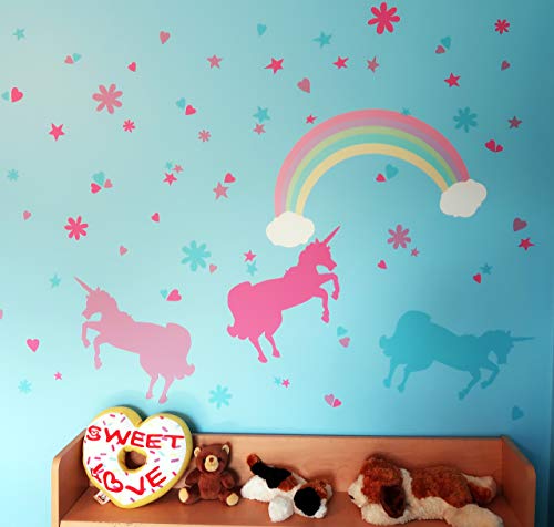 Girls Wall Decals Rainbow Baby Nursery Room Vinyl Wall Art Room Stickers Kids Room Mural Toddler Girls Boys Bedroom Decoration (Pastel Unicorn) #TOP5