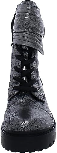 DKNY Womens Basia Leather Combat & Lace-up Boots Silver 6.5 Medium (B,M) | Image 2