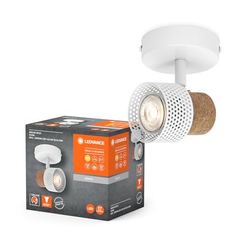 LEDVANCE DECOR SPOT CORK, 1 x 3,4W, 230lm, weiß, Spotleuchte, verstellbare Köpfe, vielseitig anwendbar, Innenraumspot, austauschbare LED-Lampen, dimmbar, warmweiße Lichtfarbe, GU10