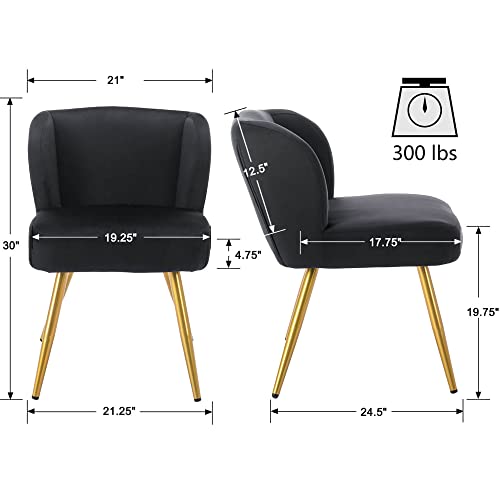 Vescasa Velvet Dining Chairs With Padded Back, Modern Upholstered Accent Chairs With 4 Gold Metal Legs For Dining/Living Room/Bedroom, Set Of 2, Black #TOP1