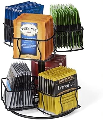 Nifty Tea Bag Spinning Carousel – 6 Compartments, Up to 60 Tea Bags Storage, Spins 360-Degrees, Lazy Susan Platform, Modern Black Design, Home or Office Kitchen Counter Organizer