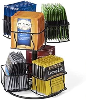 Nifty Tea Bag Spinning Carousel – 6 Compartments, Up to 60 Tea Bags Storage, Spins 360-Degrees, Lazy Susan Platform, Modern Black Design, Home or Office Kitchen Counter Organizer