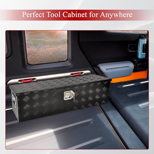 BIGREAT 39\'\'Inch Aluminum Truck Tool Box Truck Bed Toolbox Truck Trailer Chest Box Trailer Underbody Storage Organizer Waterproof Square Storage Organizer w/Lock & Keys Black(39\" Lx13 Wx10 H)