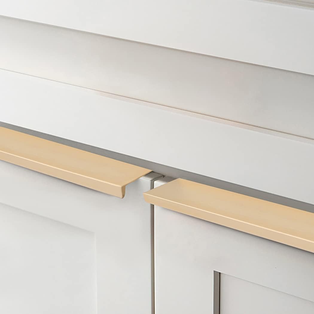 Tiradores de cajón aleación aluminio con borde dentado, manijas ocultas, pomos for muebles, oro cepillado, 2 piezas(Overall length 600mm)