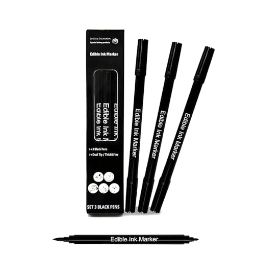 3 Feutres Alimentaires Noirs à Double Pointe, Stylos de Décoration pour Écritures, Contours, Gâteaux, Biscuits, Macarons, Fondant, Pâte à Sucre et...