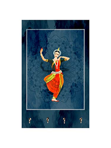 Image of 999STORE office organizer holder wall mount hanger organizer Bhart Natyam Indian Lady key stand for wall (MDF 7.5X12 Inch Multi) KeyholderP100