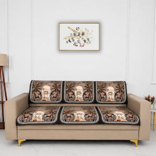 Image of Homerz Premium 'Luxe Series' Sofa Cover | Holland Velvet Fabric | Smooth Finish | Anti-Slip Fleece Backing Couch Protector (Maharaja, 3 Seater, Seat Cover with Backrest)