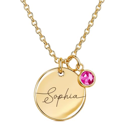 Custom Name Necklace with Birthstone for Women - Personalized Gift - Custom Birthday Gifts for Women, Mom, Grandma, Mama - Customized Name Plate Necklaces for Her - Jewlery Birthstone Charm