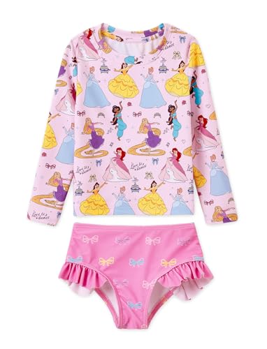 Image of Disney Frozen Elsa Stitch Marvel Toddler Girl Two Piece Long Sleeve UPF50+ Swimsuit Rashguard Sets Bathing Suit