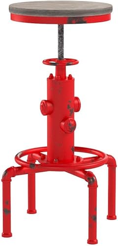 Vista 4 de Topower Aged Antique Vintage Industrial Barstool Solid Wood Water Pipe Fire Hydrant Design Cafe Coffee Industrial Bar Stool Set of 2 Antique Red
