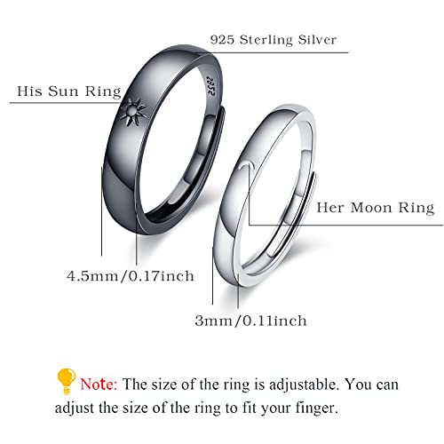 Sun And Moon Couple Rings 2Pc 925 Sterling Sliver Engagement Couple Rings Adjustable Couple Matching Rings Engagement Wedding Band Set For Couples Him And Her Blake And White Promise Couple Ring #TOP5