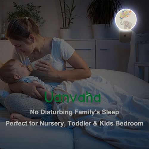 Image of Cute Elephant Night Light Happy Birthday Elephant Nursery Animal Plug-in Nightlight Energy Saving 0.5W LED Lighting for Boys Girls Men Women