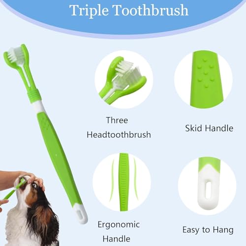 Image of 5PCS Dog Toothbrush Kit Cat Toothbrush Finger Toothbrushes Triple Head Dog Toothbrushes for Dogs, Cleaning Pet Brushes for Puppy Dogs Cat Dental Care
