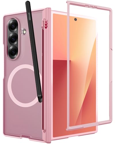 Coque Galaxy Z Fold 7 avec fente pour stylet rose et protection écran intégrale