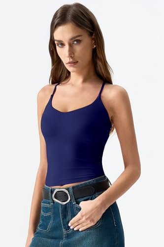 Image of QINSEN Womens Cross Back Tank Top V Neck Double Lined Camisole Top Sleeveless Spaghetti Strap Going Out Tops