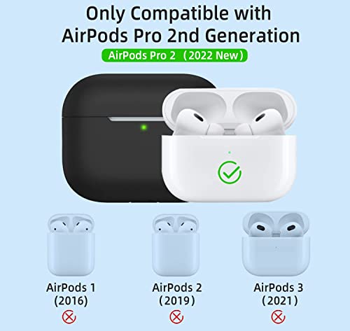 Kompatibel mit Airpods Pro 2 Hülle Case Schutzhülle 2023 2022 für Frauen Mann Weich Silikon für Airpods Pro 2 Generation Hülle LED an der Frontseite Sichtbar mit Reinigungsset und Karabiner Schwarz