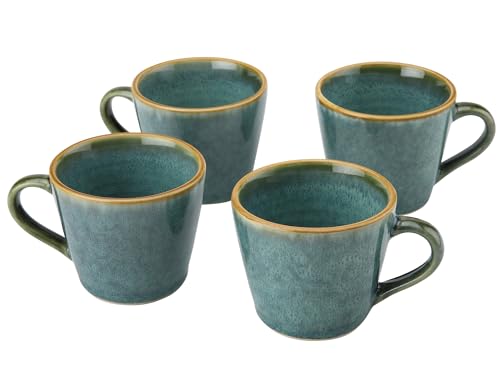 Image of Bodhi House Handmade Reactive Glaze Ceramic Tea Cup Set of 4 Pieces (175 Ml), Stoneware Coffee Mug, Microwave Safe Small Tea Cup, Ideal for Daily use, Casual Gatherings and Gifting, Ocean Green