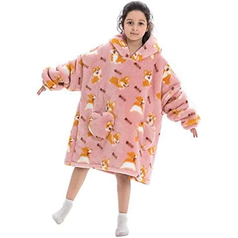 Ruiuzioong Kids Oversized Blanket Hoodie,Hooded Sweatshirt,2022 Updated Super Soft Warm Comfortable Blanket Hoodie (corgi, 7-13 Y) Cover