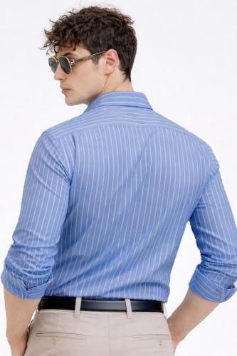 U TURN Men's Casual Printed Striped Shirt Lightblue - Image 5