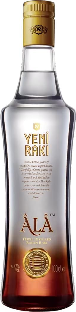 Yeni Rakı Ala 70cl, 47% ABV, Distilled from 100% Raisins, Aged in Oak Barrels, Premium Craft Aniseed Spirit, Intended for Neat Drinking, Award-Winning Product, Made in Türkiye