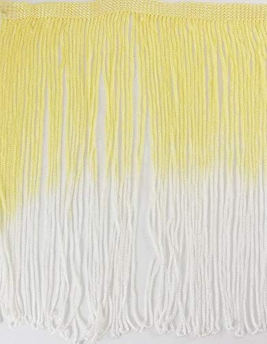 2 Yards Ombre Tie-Dye Multicolor Chainette Thread Yarn Tonal Loop Fringe- 12" Long - Sewing Lamp Shade Renaissance Dance Hawaiian Costumes Outfit Drapery- Yellow & White Shades -#10-12