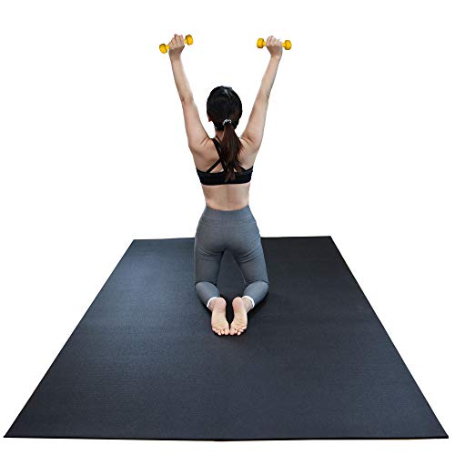 RevTime Large Exercise Mat 6 x 4 feet (72" x 48" x 1/4") 6 mm Thick & High Density Mat for Home Cardio and Yoga Workouts, Durable Gym Floor, Black