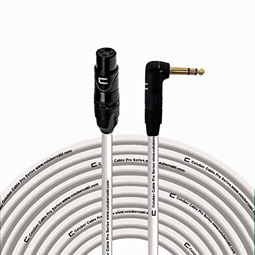 Balanced XLR Cable Female to Right Angle 1/4" TRS - 100 Feet White - Pro 3-Pin Microphone Connector for Powered Speakers, Audio Interface or Mixer for Live Performance & Recording