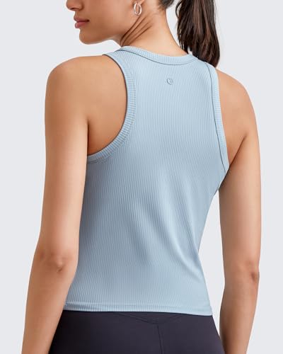 Image of G4Free Workout Tank Tops for Women Slim Fitted Racerback Ribbed Athletic Gym Yoga Tanks Summer Casual