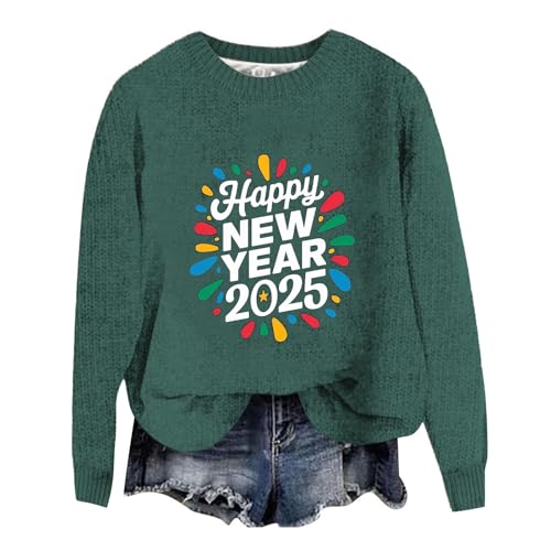Genérico Sudaderas Mujer con Cremallera Invierno Print Chunky Knit Crew Neck Sweater Warm Fashion For Winter Camisola Natal Mulher (Green, M)