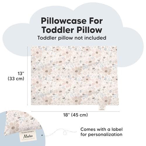 Image of KeaBabies 13x18 Waterproof Toddler Pillowcase, 1pk Pillow Case (Flora Vale) | Soft Waterproof Toddler Pillow Protector Cover for Kids, Boys, Girls, Machine Washable, Small Travel Pillow Sold Separately